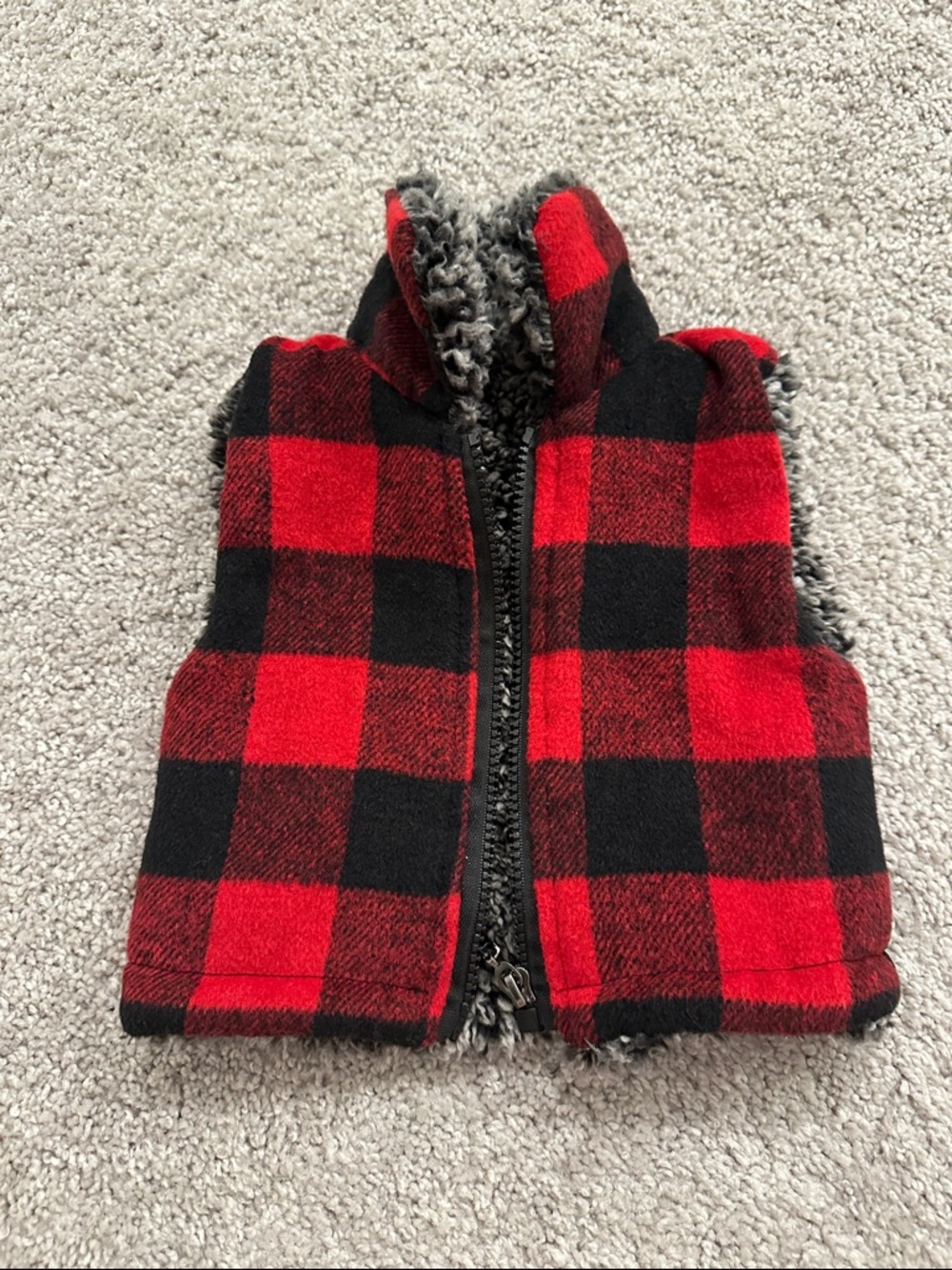 Red and Black Buffalo Plaid Sherpa-Lined Vest